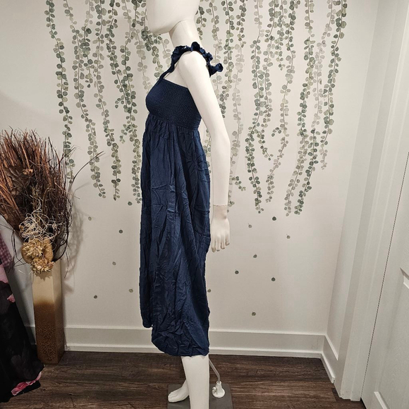 NWOT Women's Boho Me Smocked Midi Dress XS Navy Rayon - Picture 7 of 10